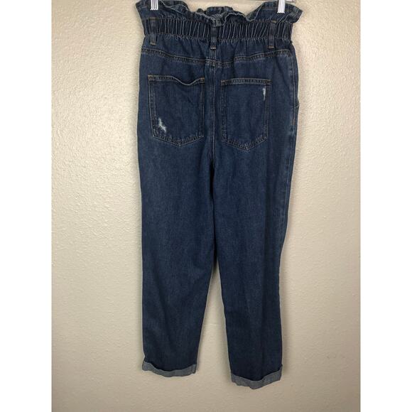 Forever 21 Distressed Paperbag Paper Bag Blue High Waisted Jeans Torn - Picture 7 of 10